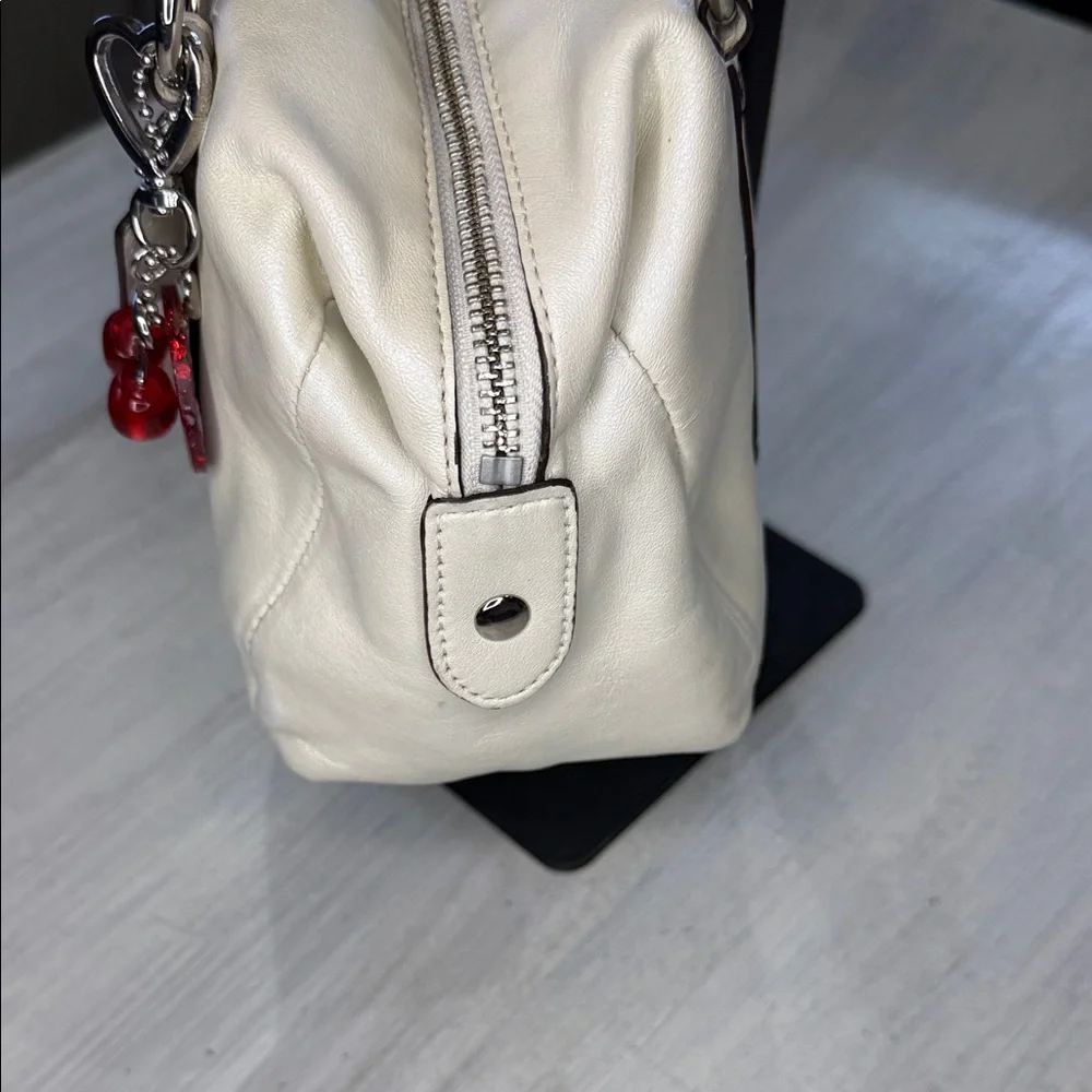 Coach Metallic Cream Perforated Opt Art Mini Satchel with Charm